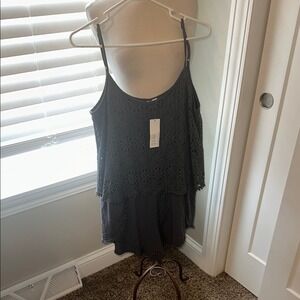 Others Follow Dark Gray Smocked Lace Overlay Romper Size Large